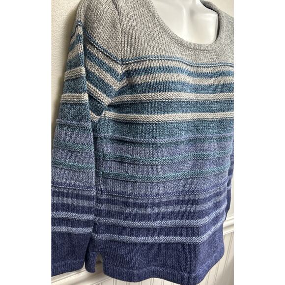 LL Bean Cable Knit Ombre Fisherman Sweater Womens S Cotton 3D Chunky Purple - Picture 2 of 8